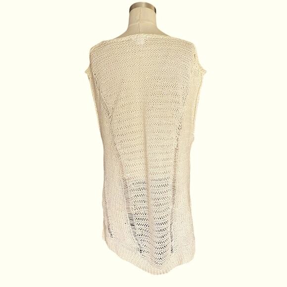 Helmut Lang Ivory Destroyed Artisanal Hollow Knit Linen Cap Sleeve Sweater - Picture 4 of 13